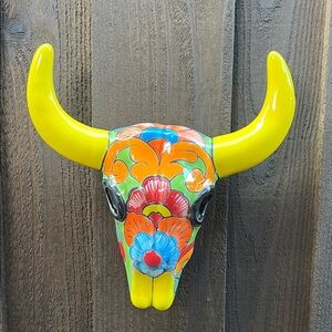 Colorful Talavera Longhorn Bull Skull Wall Decor